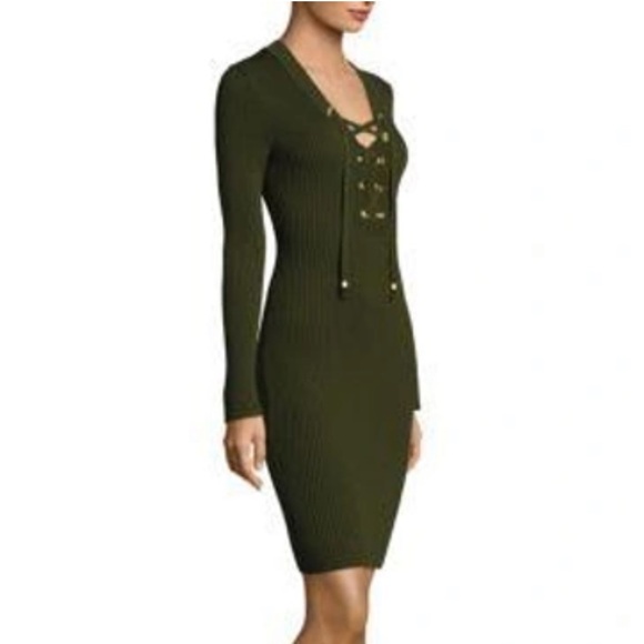 🆕 Michael Kors short sleeve ribbed lace up wiggle stretch dress - Picture 2 of 9